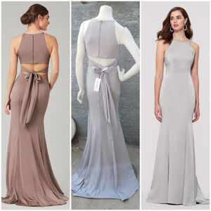 Kleinfeld Silver‎ Tied-Back Long Dress